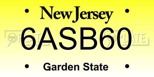 6ASB60 New Jersey License Plate