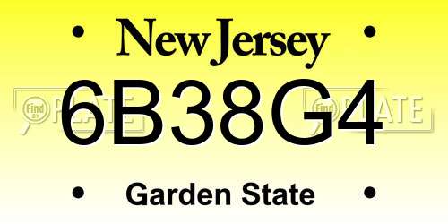 6B38G4 New Jersey License Plate