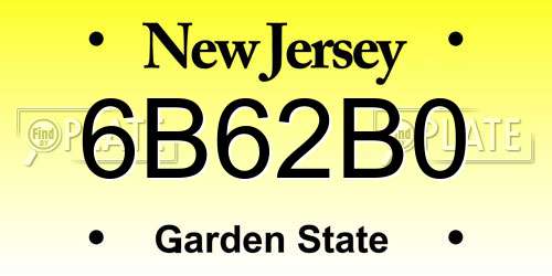 6B62B0 New Jersey License Plate