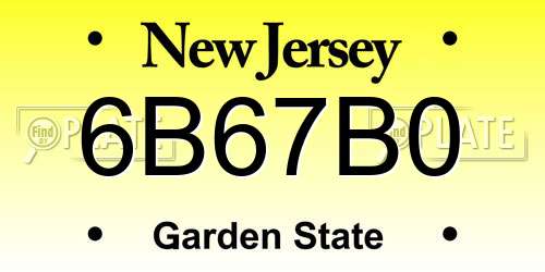 6B67B0 New Jersey License Plate