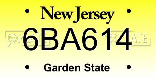 6BA614 New Jersey License Plate