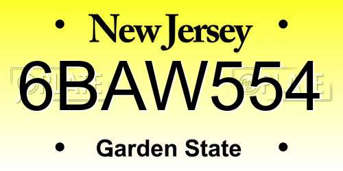 6BAW554 New Jersey License Plate