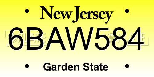 6BAW584 New Jersey License Plate
