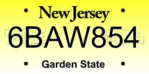 6BAW854 New Jersey License Plate