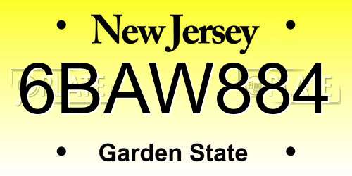 6BAW884 New Jersey License Plate