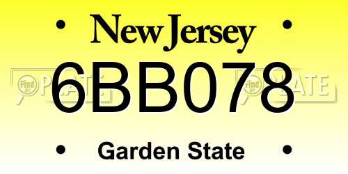 6BB078 New Jersey License Plate