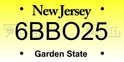 6BBO25 New Jersey License Plate