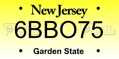 6BBO75 New Jersey License Plate