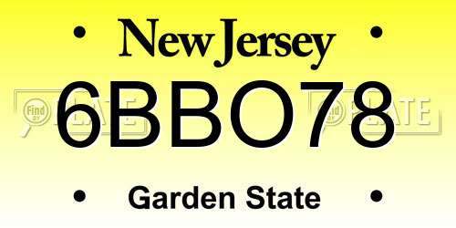 6BBO78 New Jersey License Plate