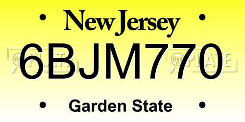 6BJM770 New Jersey License Plate