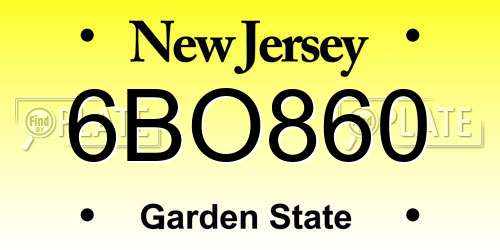 6BO860 New Jersey License Plate