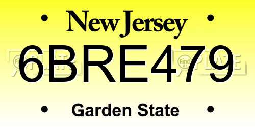 6BRE479 New Jersey License Plate