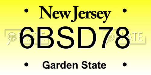 6BSD78 New Jersey License Plate