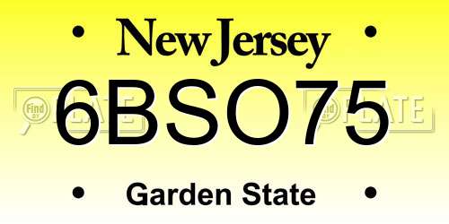 6BSO75 New Jersey License Plate