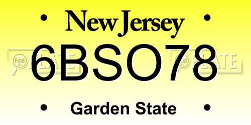 6BSO78 New Jersey License Plate