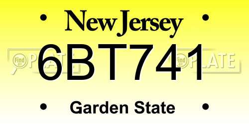 6BT741 New Jersey License Plate