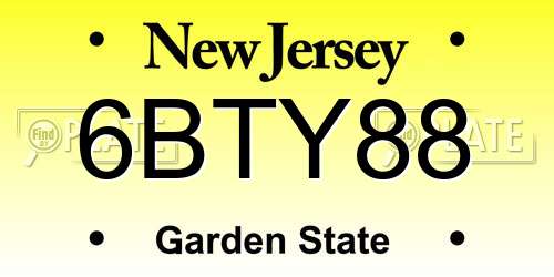 6BTY88 New Jersey License Plate