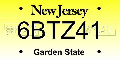 6BTZ41 New Jersey License Plate