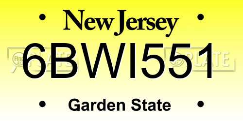 6BWI551 New Jersey License Plate
