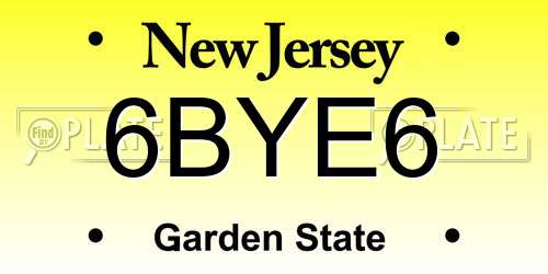 6BYE6 New Jersey License Plate