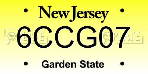 6CCG07 New Jersey License Plate