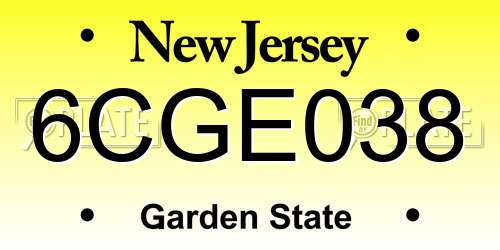6CGE038 New Jersey License Plate