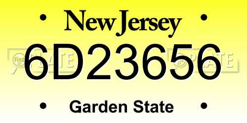 6D23656 New Jersey License Plate