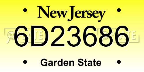 6D23686 New Jersey License Plate