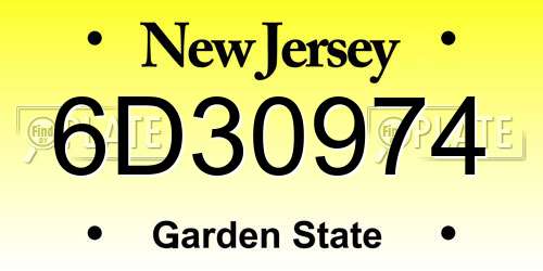 6D30974 New Jersey License Plate