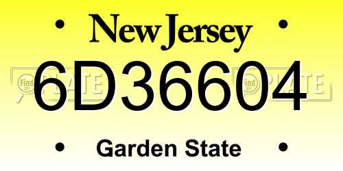6D36604 New Jersey License Plate