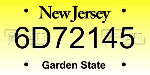 6D72145 New Jersey License Plate