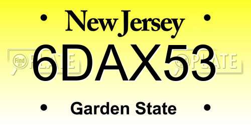 6DAX53 New Jersey License Plate