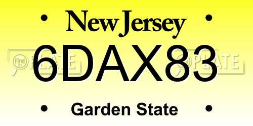 6DAX83 New Jersey License Plate