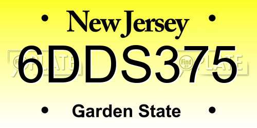 6DDS375 New Jersey License Plate