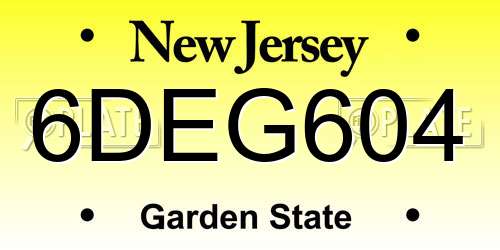 6DEG604 New Jersey License Plate