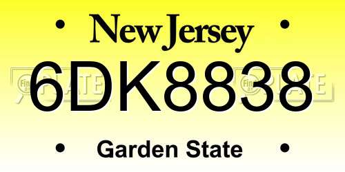 6DK8838 New Jersey License Plate