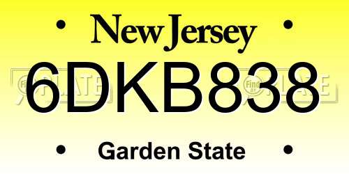 6DKB838 New Jersey License Plate