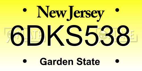 6DKS538 New Jersey License Plate