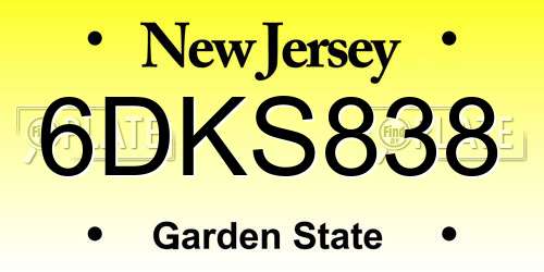 6DKS838 New Jersey License Plate