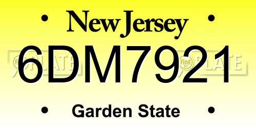 6DM7921 New Jersey License Plate