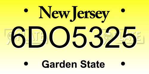 6DO5325 New Jersey License Plate