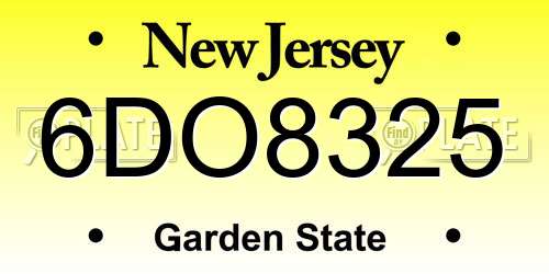 6DO8325 New Jersey License Plate