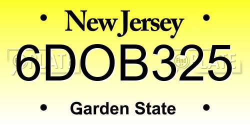6DOB325 New Jersey License Plate
