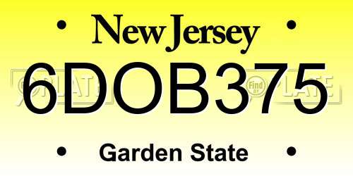 6DOB375 New Jersey License Plate