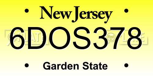 6DOS378 New Jersey License Plate