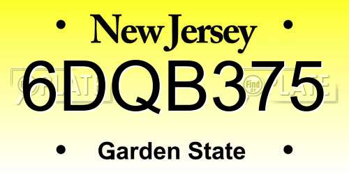 6DQB375 New Jersey License Plate