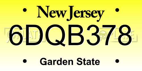 6DQB378 New Jersey License Plate