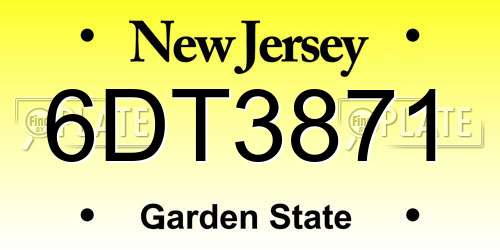 6DT3871 New Jersey License Plate