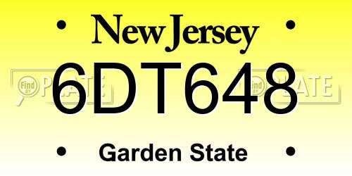 6DT648 New Jersey License Plate