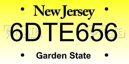 6DTE656 New Jersey License Plate